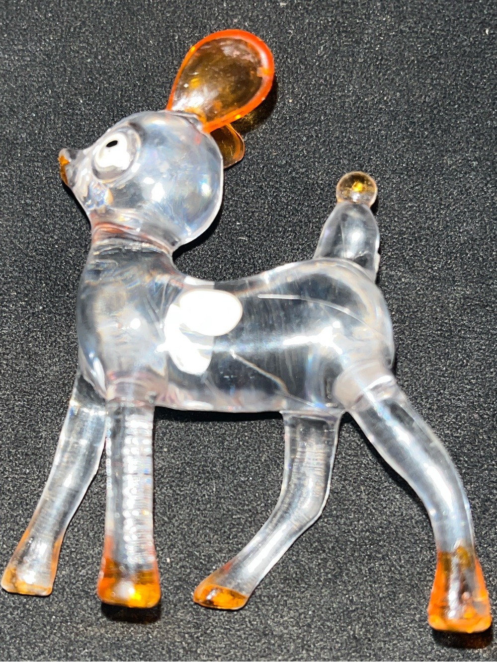 Clear Glass Deer Fawn Figurine Amber Orange Accents Mini Animal